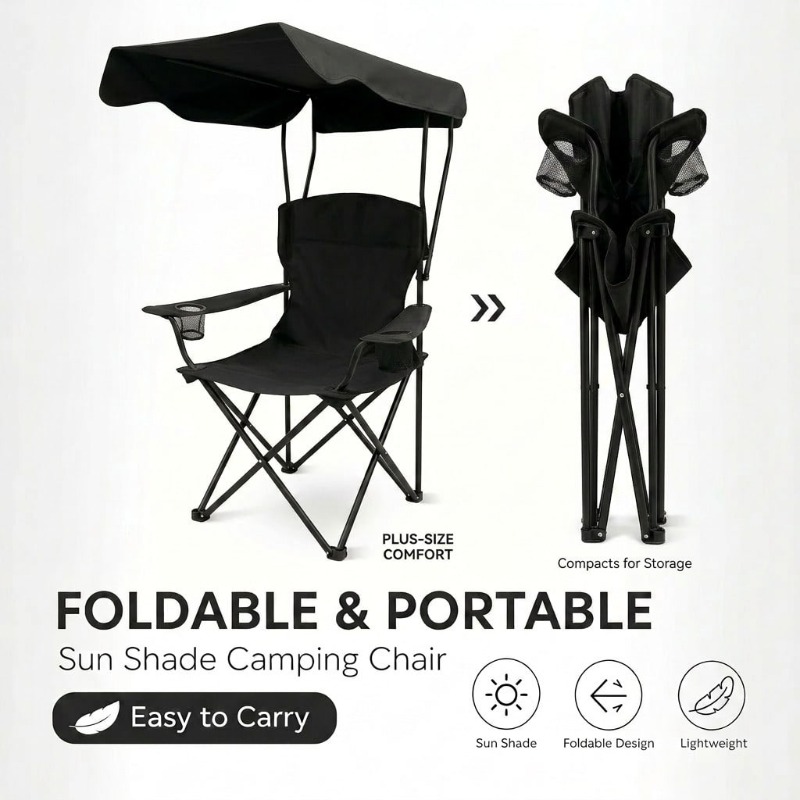 Fishing Equipment Net - Outdoor Camping Chair With Awning, Foldable